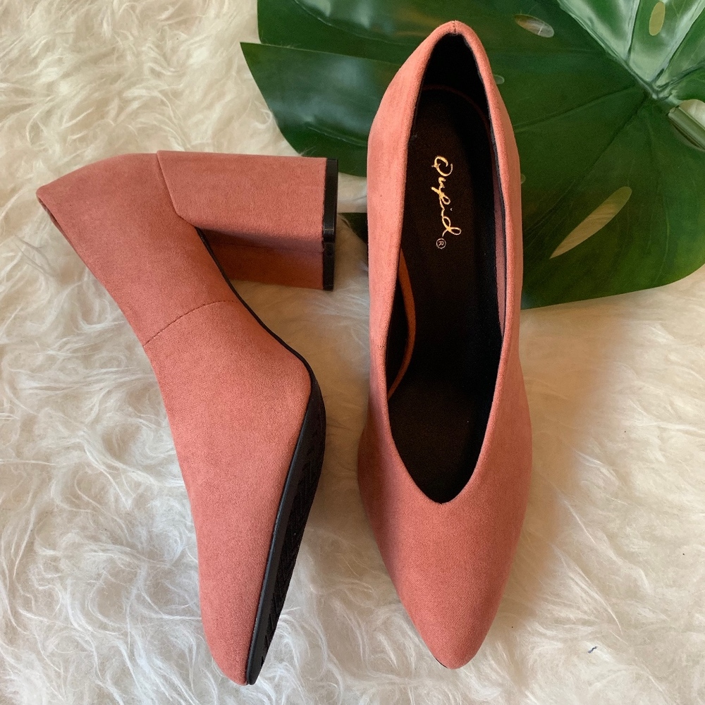 Block Heel Pointed Toe Pumps